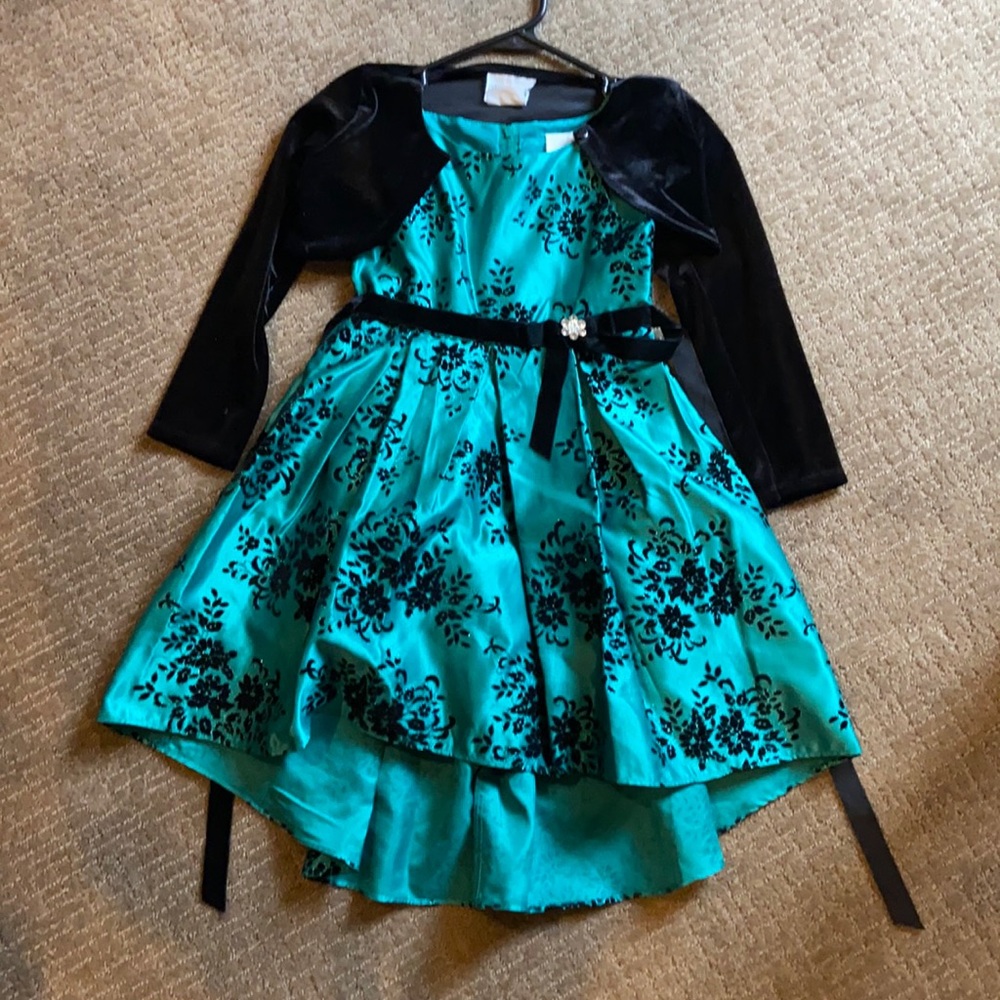 Girls Green and Black Christmas Dress